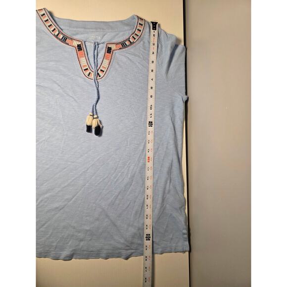 Talbots Blue Embroidered Keyhole Neckline Ties Knit Large Petite Lagenlook Flowy - Picture 7 of 8